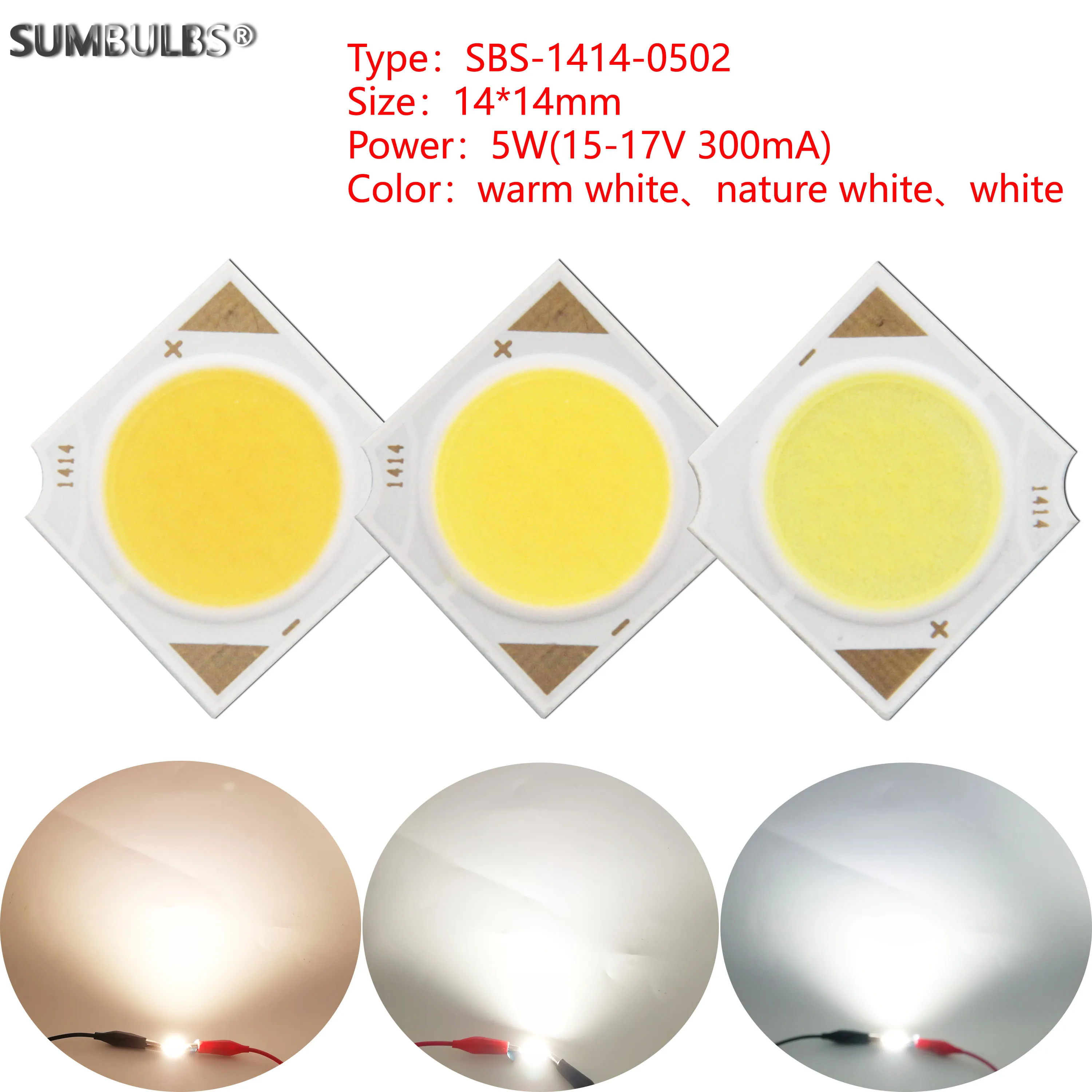 

[SUMBULBS] 5W LED COB Light Source 15V 300mA Epistar COB Chips Cold Warm Nature White for Down Spotlight Indoor Lamp