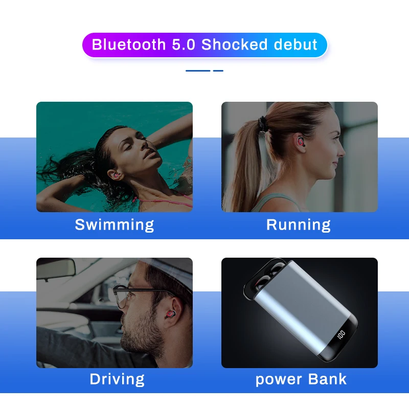 Q66 беспроводные Bluetooth наушники спортивная водонепроницаемая гарнитура с двойным микрофоном и 6000 мАч чехол для зарядки аккумулятора