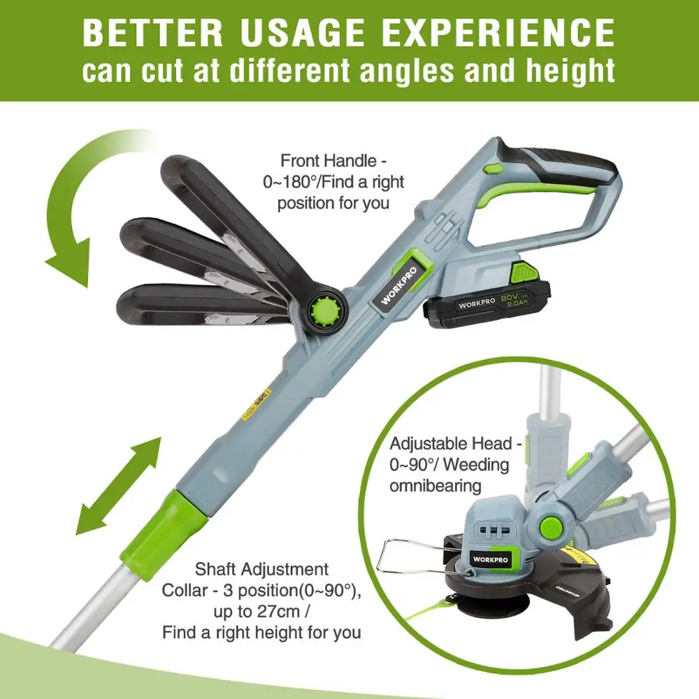 WORKPRO 20V 12" Cordless Grass Trimmer Set Electric Lawn Mower 2000mAh Li-ion Auto Release String Cutter Pruning Garden Tools