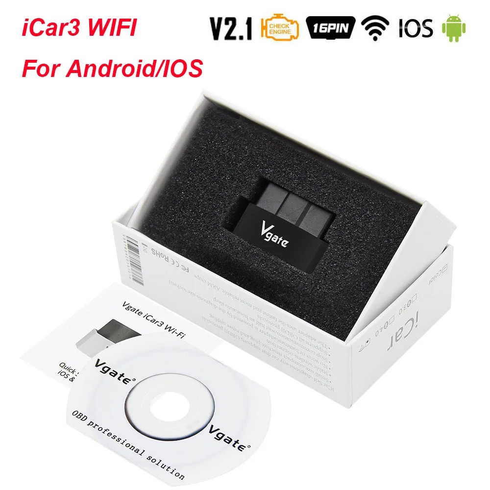 Vgate iCar3 ELM 327 V2.1 OBD2 Bluetooth wifi сканер iCar 3 ELM327 V2.1 OBD для Android/IOS OBD 2 OBD2 автомобильный диагностический инструмент - Цвет: WIFI Black