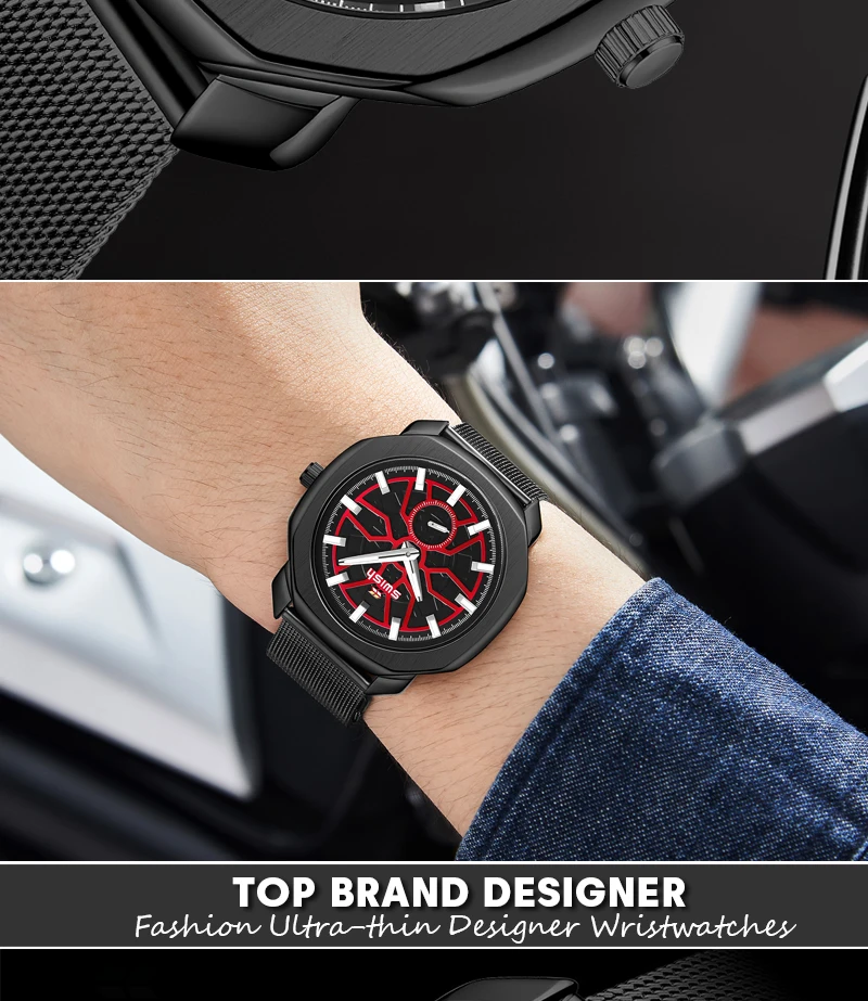 SWISH Brand Designer Quartz Watches Men Stainless Steel Dress Wristwatch 2021 New Fashion Milan Strap Small Second Dial Working