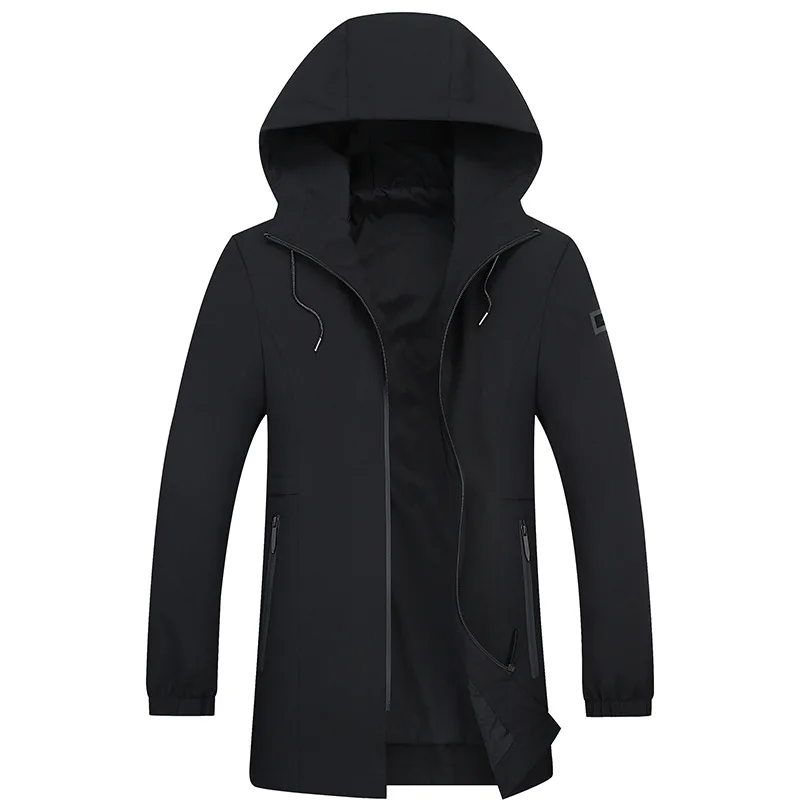 

Spring And Autumn Men Hooded Trench Coat Coat Plus-sized Loose-Fit Solid Color Mid-length Lard-bucket Tops Men's Stylish Loose W