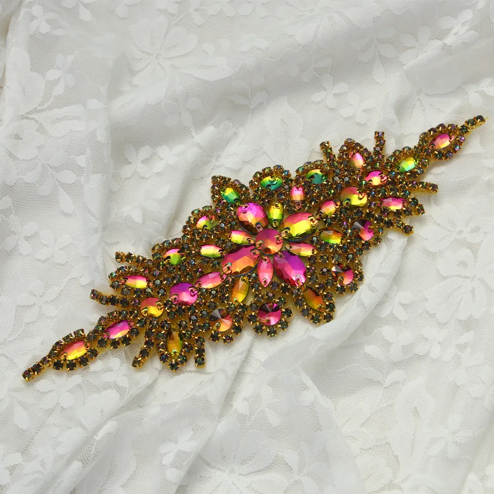 Crystal Applique 5 1 pcs Purple inestone Beaded Patch Wedding Sash Belt for Women RhSewing on for Clothing Bags Shoes Evening dress Applique - Цвет: Crystal Applique 5