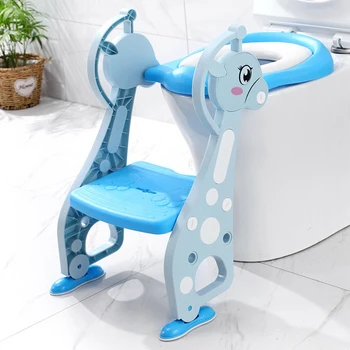 

Cartoon Potty Training Seat with Ladder Step Non-slip Adjustable Height Double Handles Soft Potty Seat Pad Toilet Seat Step