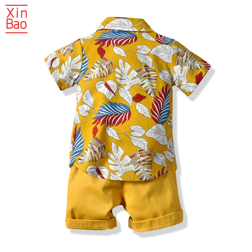 XINBAO/детский летний пляжный комплект одежды для мальчиков; рубашка с короткими рукавами; костюм джентльмена с цветочным принтом; детская одежда; Одежда для мальчиков