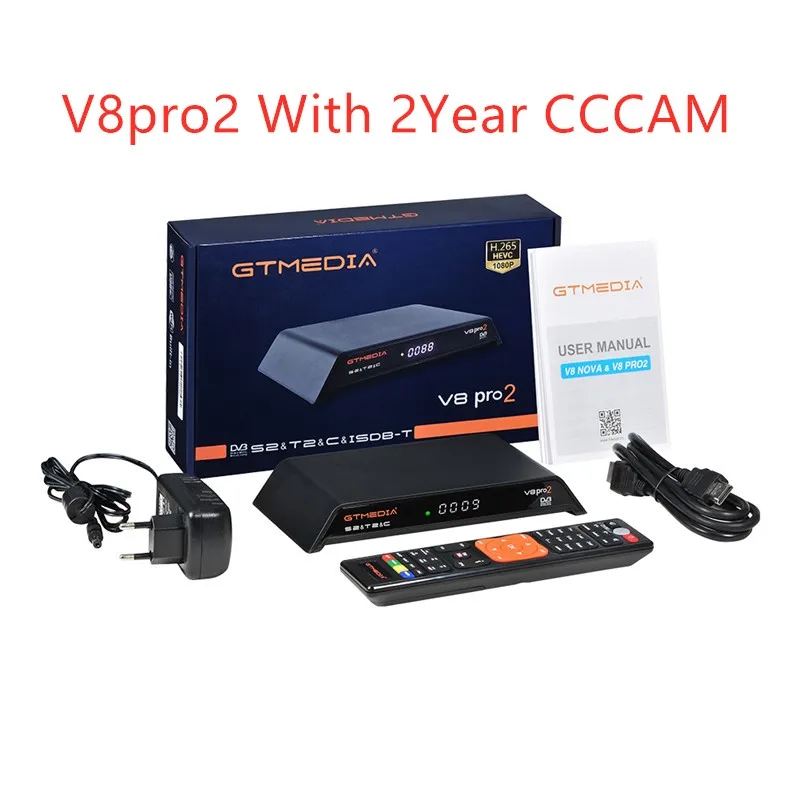 GTMedia V8 Pro2 DVB-T2/S2/кабель/S2X-цифра спутниковый телевизионный ресивер H.265 Встроенный 2,4G WI-FI с 2-летняя Европа CCcam зарубежных IP ТВ коробка - Цвет: BOX WITH 2Year cccam