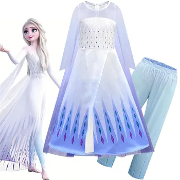 

Queen Elsa summer mesh skirt cape pants three-piece Anime Frozen 2 cosplay Elsa Halloween party children's stage costumes