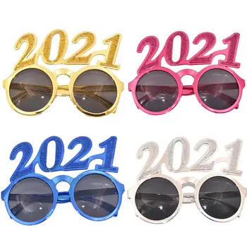 

2pcs New Year Eyeglasses Glitter 2021 Party Eyeglasses Funny New Year Party Supplies Novelty Glasses For 2021 New Year Eve Party