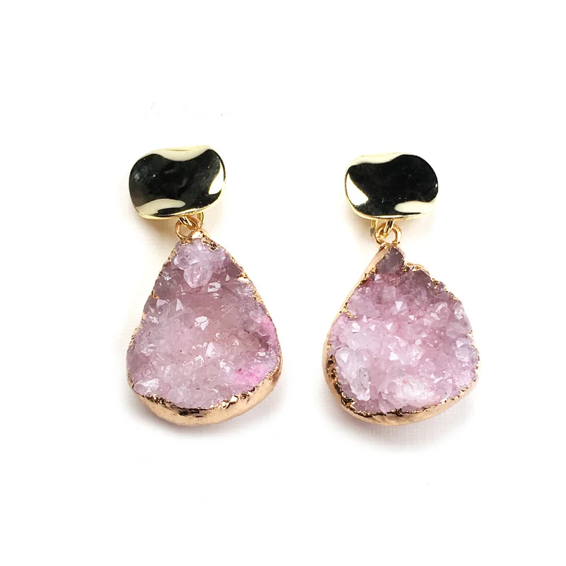 Fashion Natural Irregular Rose Quartzs Crystal Agates Stone Earrings for Women Jewelry Gift Stud 12x12mm Eardrop 15x20-18x25mm | Украшения