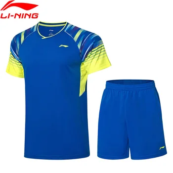 

Li-Ning Men Badminton Competition Suits AT DRY Breathable 89% Polyester 11% Spandex LiNing Sports T-Shirt+Shorts AATP043 MSY193