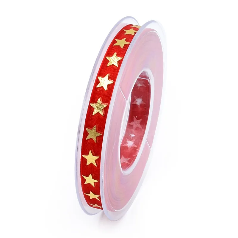 red -10mm 5/20 ярдов 10 мм/25 мм органза печатные звезды ленты бант для волос Рождественский свадебный подарок «сделай сам» украшение - Цвет: red -10mm