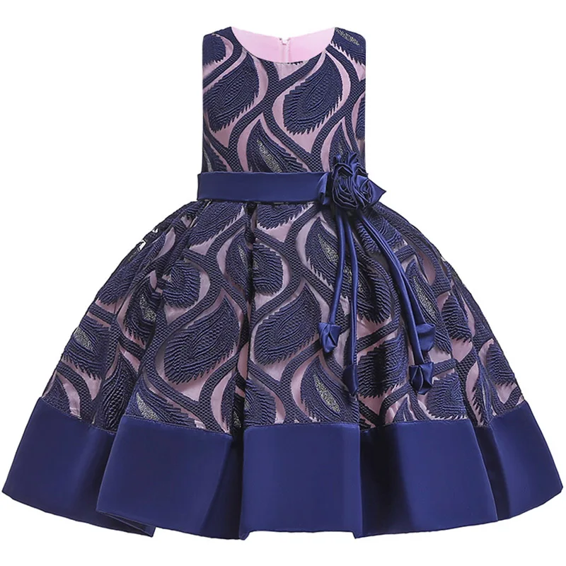 Высококачественное кружевное платье с блестками и вышивкой для девочек; детское праздничное платье принцессы; одежда для торжественных мероприятий и церемоний; платья для девочек - Цвет: navy blue