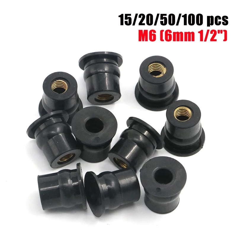 15 20 50 100 pcs M6 Rubber Well Nuts Windshield Fairing Cowl 6mm 1/2" Wellnuts Universal