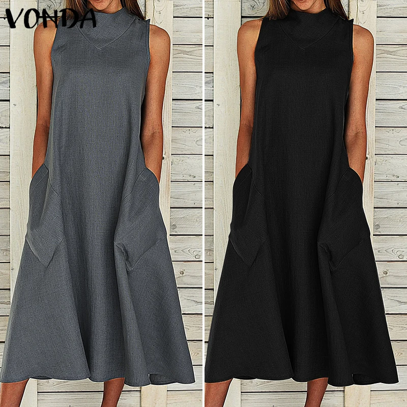 VONDA Woman Summer Dress 2019 Women Sexy O Neck Vintage Maxi Long Dresses Casual Loose Party
