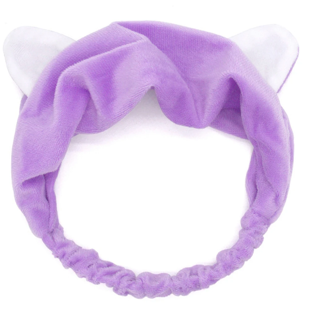 Женские милые коралловые флисовые эластичные повязки на голову с кошачьими ушками для девочек; мягкие удобные банные повязки для волос; аксессуары для волос - Цвет: Фиолетовый