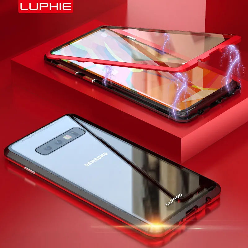 Buy For Samsung Galaxy S10 S9 Plus 360 Full Protection Magnetic Adsorption Case Front and Back Tempered Glass Full Screen Coverage