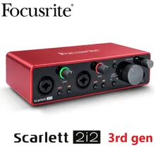 Nova interface de áudio focusrite scarlett, atualizada 2i2 3ª geração, placa de som profissional, com interface de áudio usb e microfone de preamp