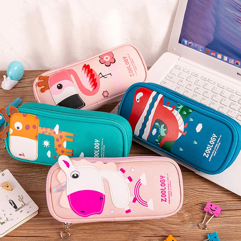 Чехол для карандашей Kawaii с единорогом фламинго животными большой емкости
