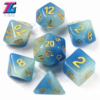 

New Arrival Mix-color Glow In Dark Dice,Blue Color 7 Pc/set, D4 D6 D8 D10 D10% D12 D20 DND Board Game