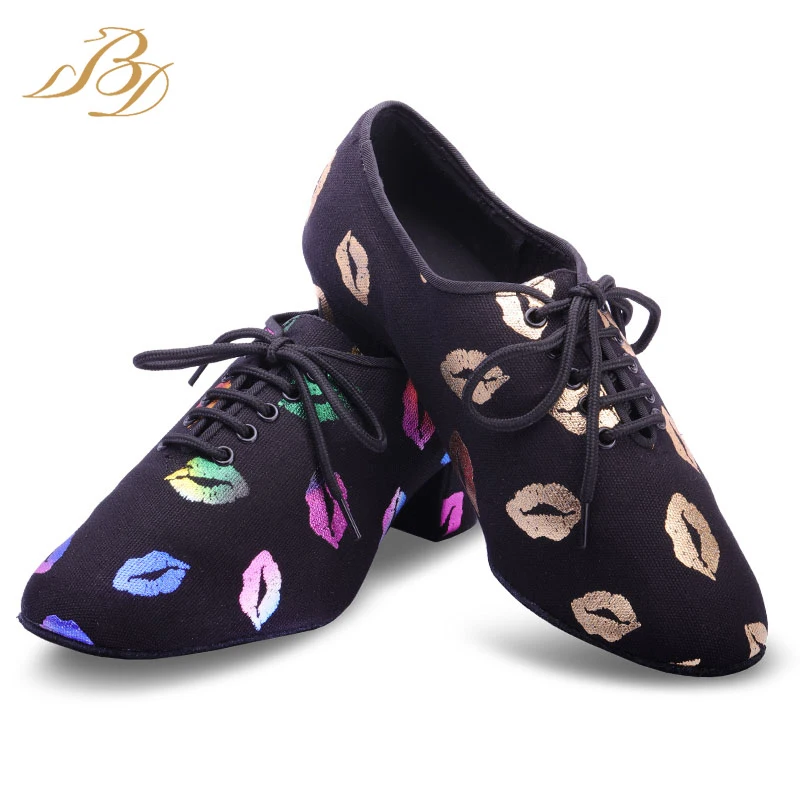 bd dance shoes T1-B Female Betty Latin dance shoes two point soft bottom Oxford cloth modern dance practice shoes T1