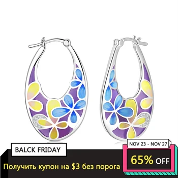 

OGULEE Genuine 925 Silver Earring for Women Exquisite Colored Flowers Handmade Enamel Hoop Earrings Party Wedding Jewelry Gifts