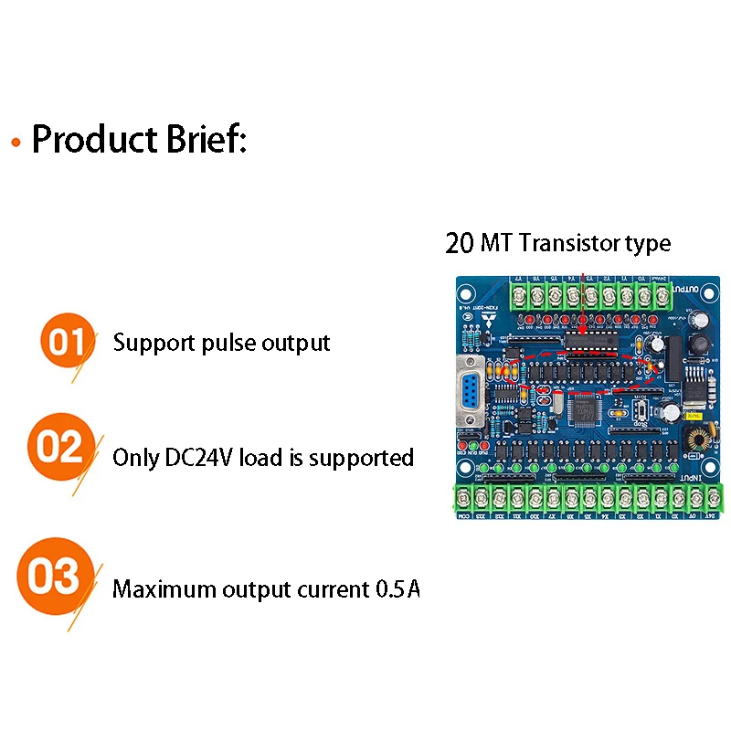 Industrial Programmable Control Board FX2N-20MT 12 Input 8 Output 24V 0.5A Control Board Module