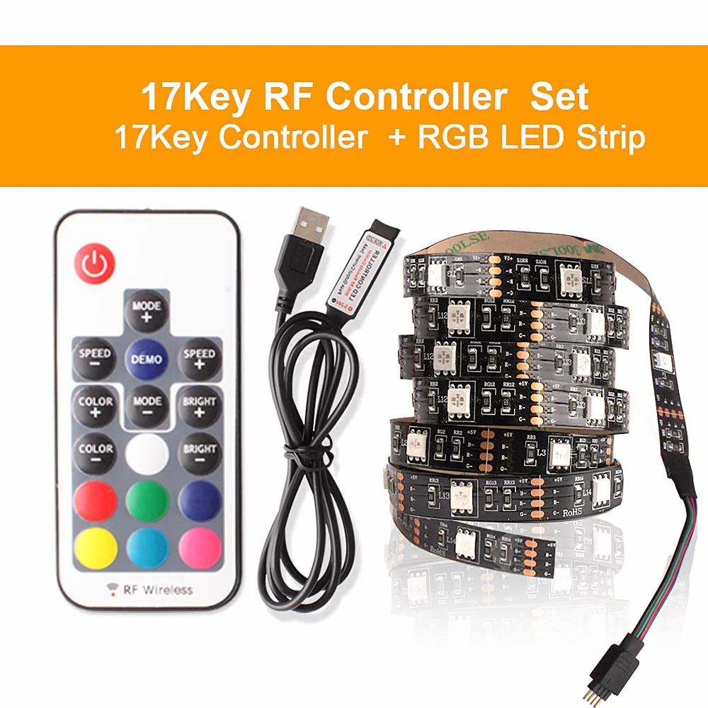 17keys Set Диодная лента 5050 RGB лента для ПК светодиодный USB DC5V 0,5 м/1 м/2 м/3 м ТВ ПОДСВЕТКА Гибкая неоновая полоса светодиодный светильник полосы для украшения спальни лента светодиодная - Испускаемый цвет: 17keys Set