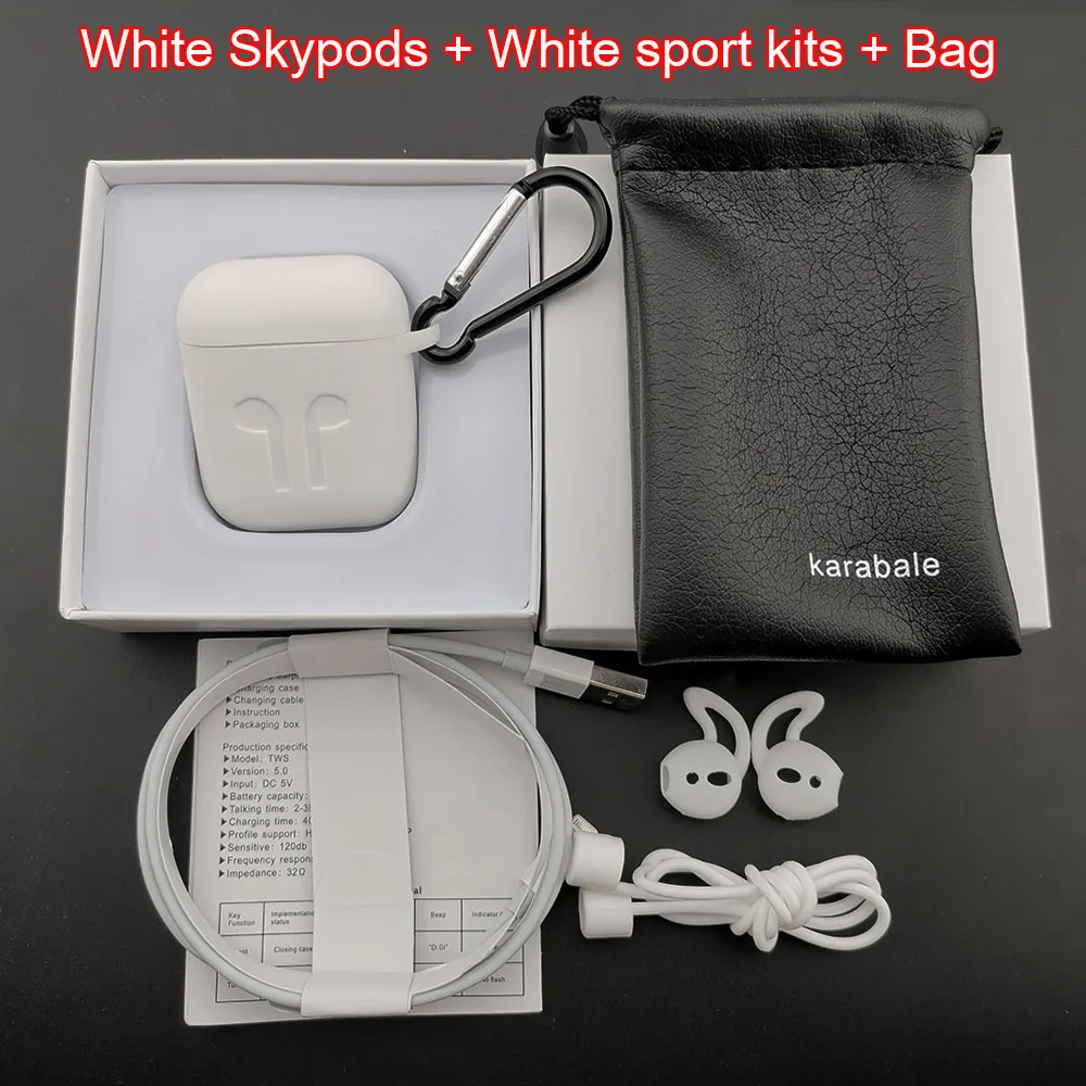 Karabale SkyPods TWS Air 2 gps Rename беспроводные Bluetooth наушники 8D Super Bass Наушники 1536D pk H1 чип i5000 i50000 i9000 tws - Цвет: Skypods whitesport