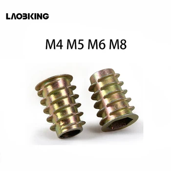 

50Pcs M4 M5 M6 M8 Zinc Alloy Furniture Nuts Thread For Wood Insert Nut Flanged Hex Drive Head Furniture Nuts