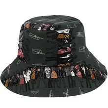 Сезон осень-зима; с двойными бортами Панама с принтом Рыбацкая шляпа на открытом воздухе Дорожная шляпа шляпы от солнца для мужчин и женщин 104