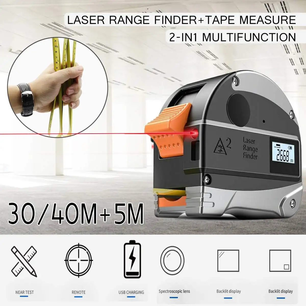 

laser distance meter range finder 40M 30M laser tape measure digital retractable 5m laser rangefinder Ruler Survey tool