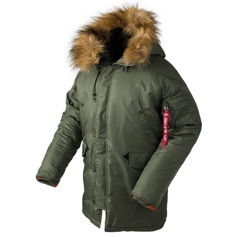 

Winter Men Down Jacket Casual Thick Parka Cotton Padded Pilot Air Force Military Jacket Big Fur Collar Tactical Bomber Jacket