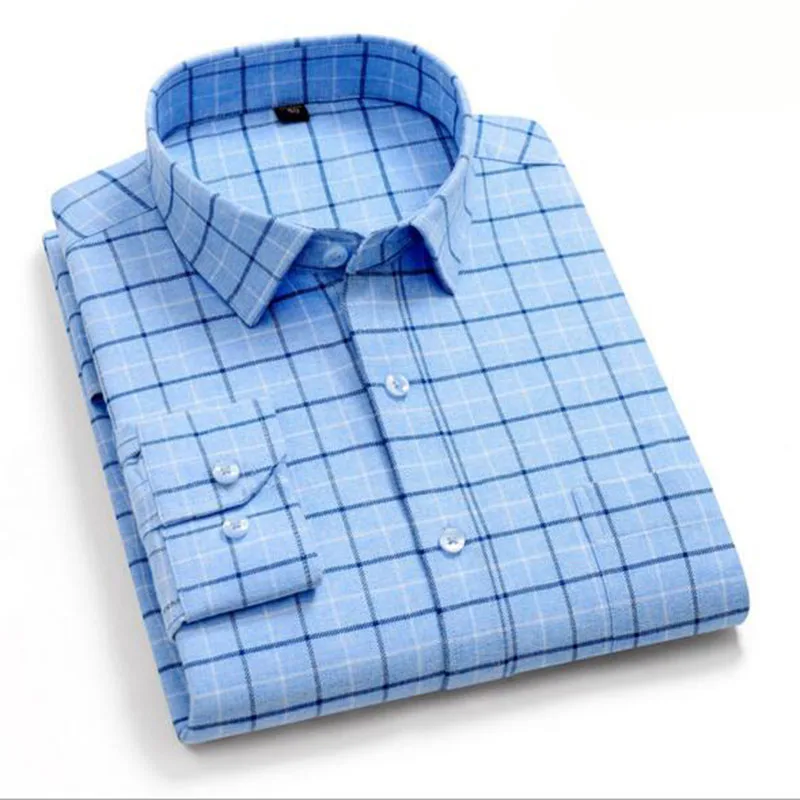 Модный комплект в клетку с принтом Повседневное Однобортный рубашки Camisa, воздухопроницаемая комфортная обувь Измельчить Рубашки на весну-осень ткани смешанных Цвет - Цвет: sky blue