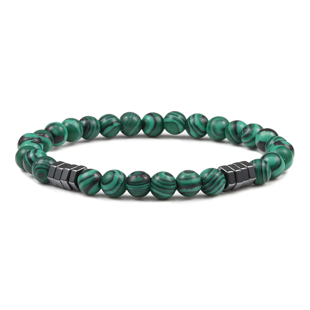 Malachite 1 Мужские классические модные цилиндрические гематитовые бусины браслет из натурального камня браслеты из малахитовых бус Homme Yoga Strand ювелирные изделия браслеты - Окраска металла: Malachite 1