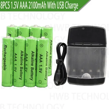 

8pcs/lot New Brand Alkaline Rechargeable battery 1.5V AAA 2100mah + 1pcs USB Smart Alkaline/NI-MH/Ni-Cd battery charger