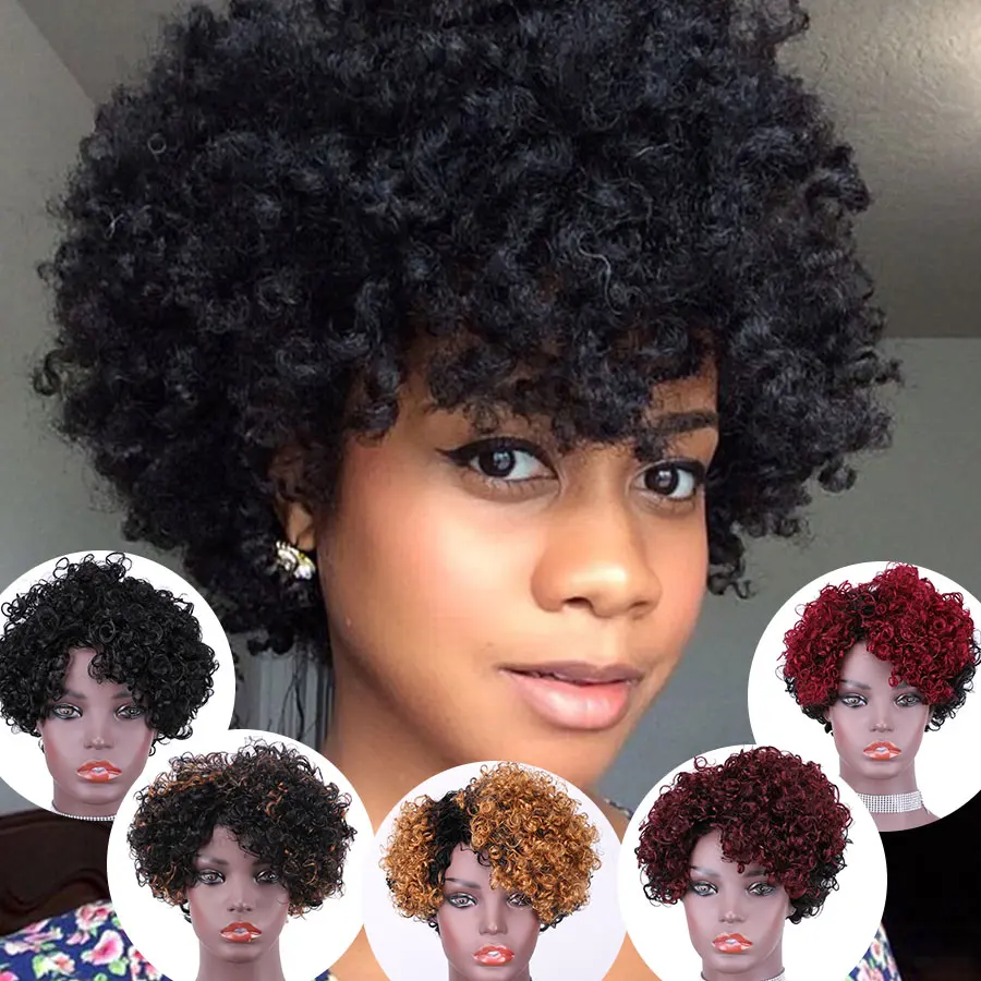 

Short afro curly Wigs For Woman Ombre Spiral Curl Wigs Short Pixie Cut Wig Brazilian pelucas de cabello 100% humano
