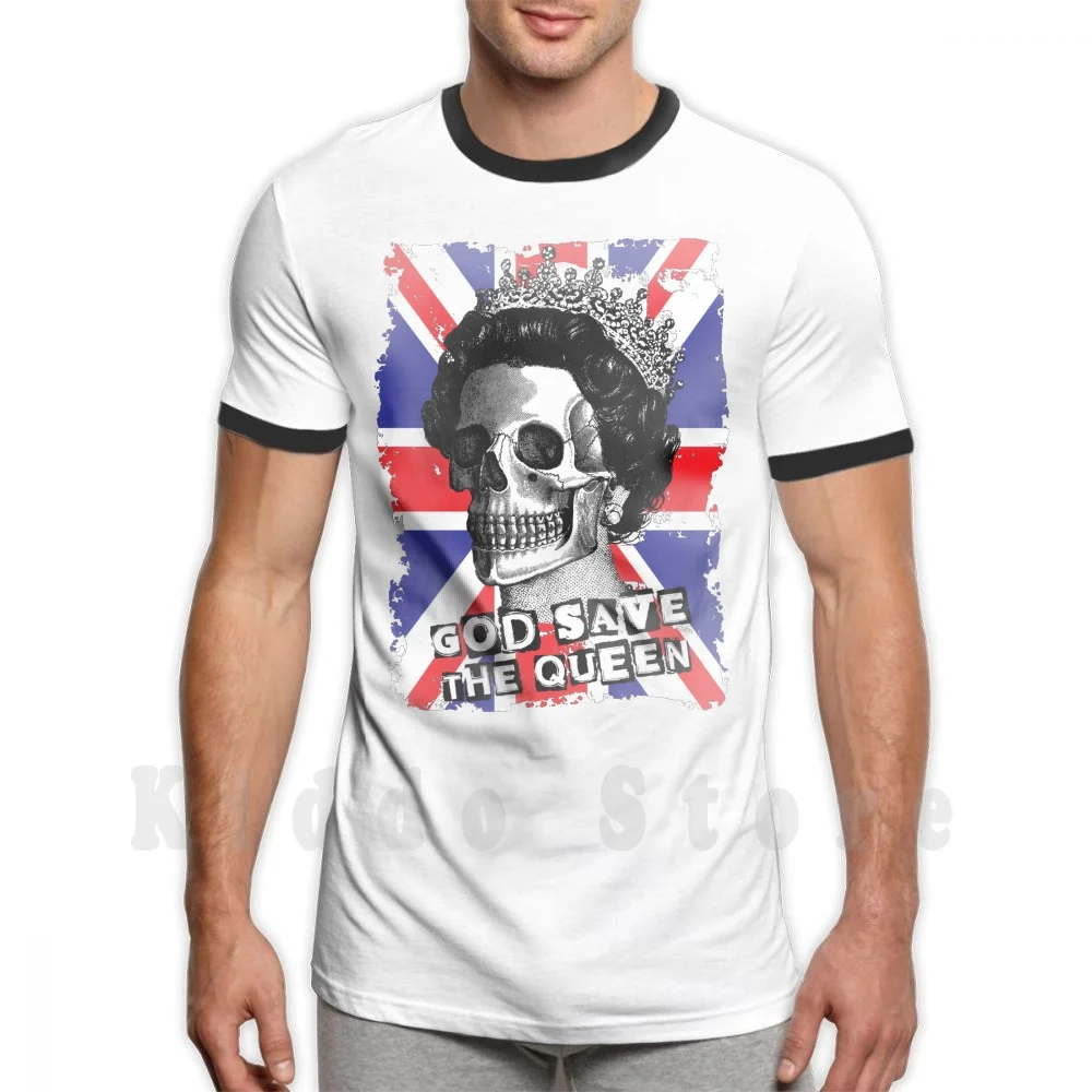 God Save The Queen T Shirt Fai Da Te Big Size 100% Cotone Regina Inghilterra Regno Unito Briton Royal Family Skull Skeleton Union Jack