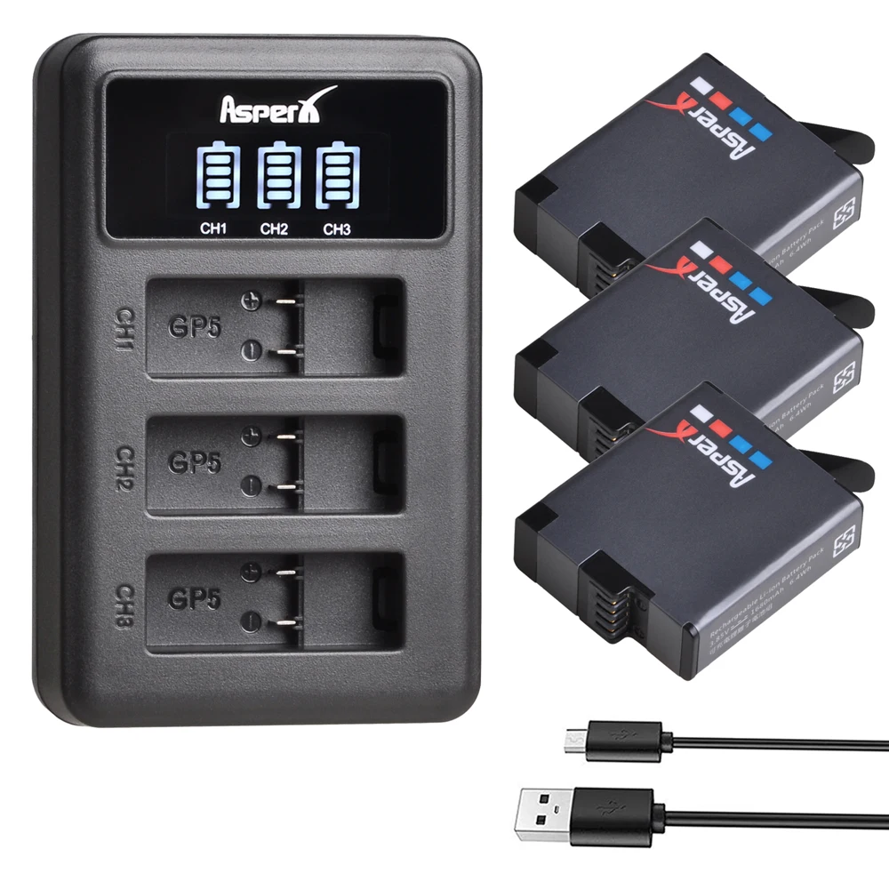 

3Pcs Batteries for GoPro Hero 6/5 Gopro 7/8 AHDBT-501 Batteries +LED 3-Slot USB Charger with Type C Port for GoPro Accessories