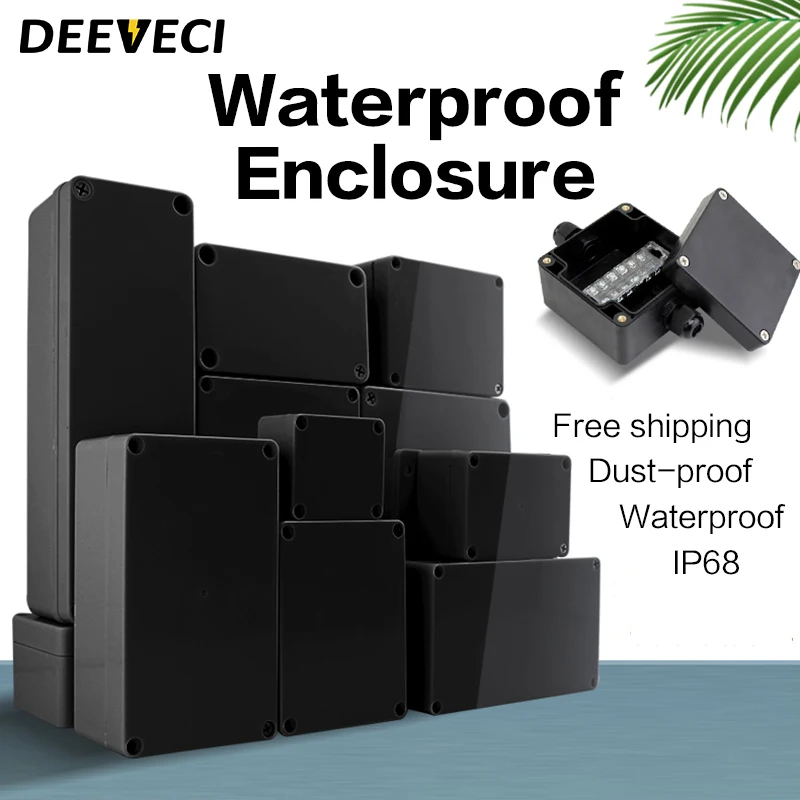 Caja de plástico para electrónica, caja de instrumentos para proyectos eléctricos, carcasa de empalme, impermeable, color negro