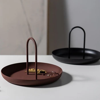 

Round Desktop Storage Tray Plastic Round Jewelry Trays Living Room Kitchen Table Meal Snack Tray Plate with Handle Home Decor