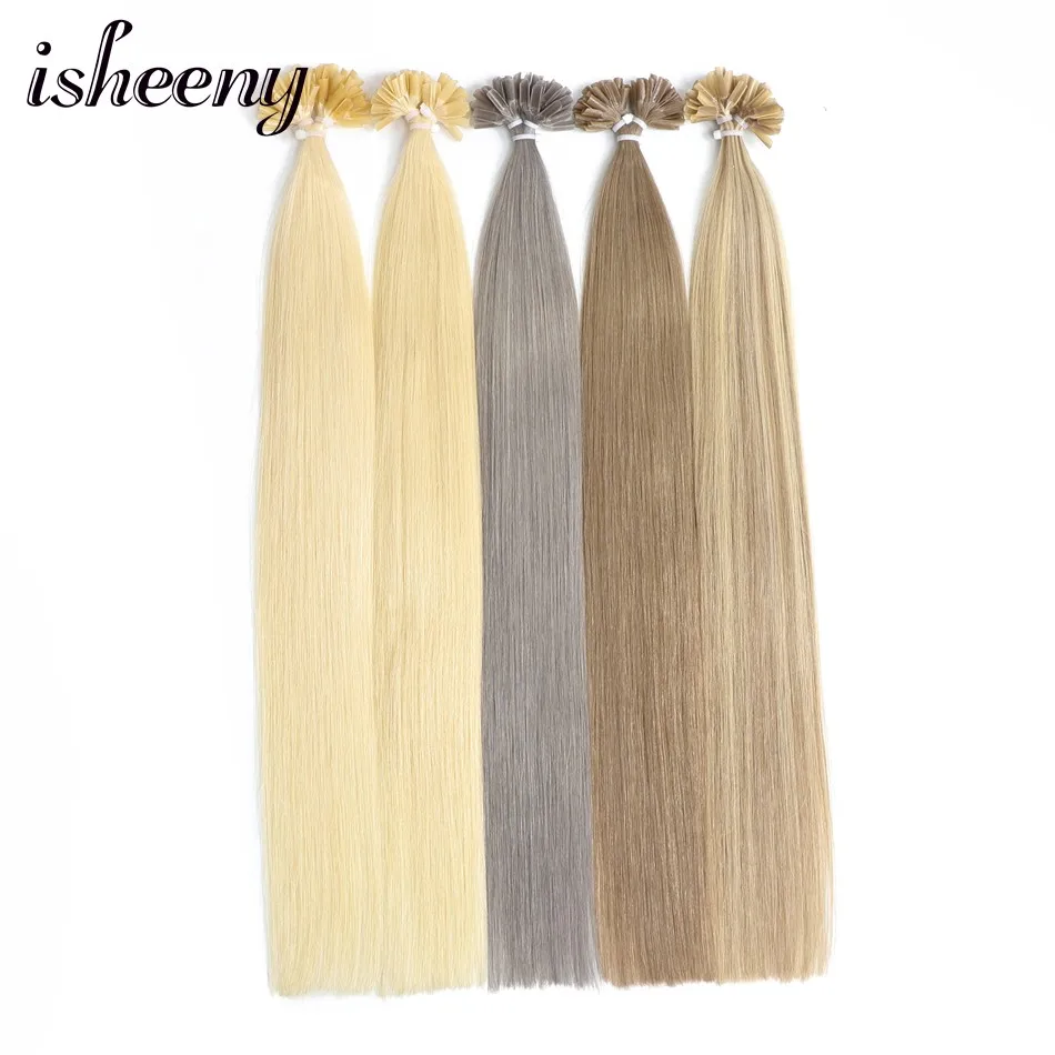 Isheeny 1" 18" 2" Remy fusion волосы для наращивания прямые 25 прядей для ногтей u-образные человеческие волосы 11 цветов