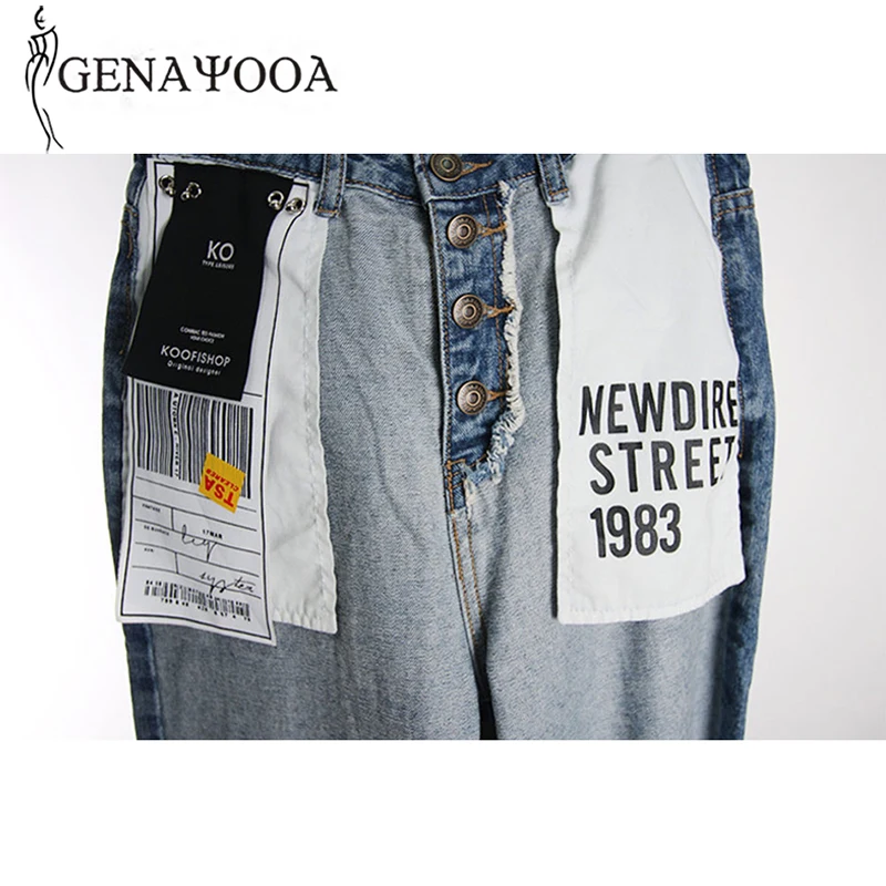 Genayooa High Waist Cotton Korean Blue Mom Jeans Women Pants Autumn Winter Letter Pocket Denim Boyfriend Jeans For Women Female Genayooa High Waist Cotton Korean Blue Mom Jeans Women Pants Autumn Winter Letter Pocket Denim Boyfriend Jeans For Women Female