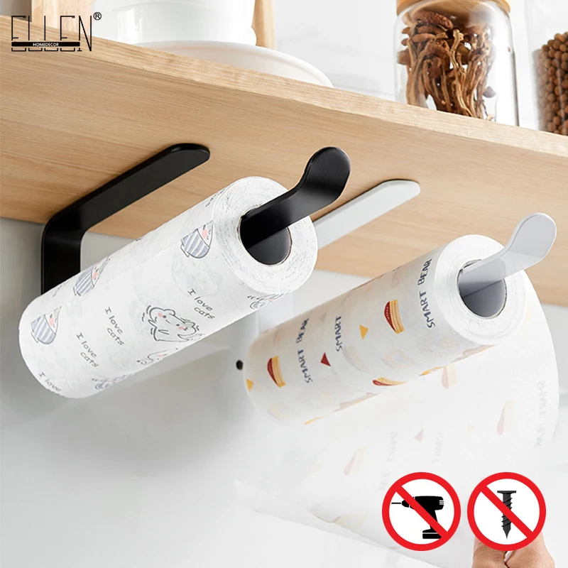 ELLEN Self-adhesive Kitchen Paper Towel Holder Storage Holder Shelf Black Tissue Stand Organizer Bathroom towel rack paper EL65B