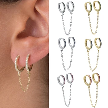 

1 Pcs Gothic Punk Handcuff Chain Earrings Real 925 Silver European Earrings Link Chain For Women/Girl Gifts
