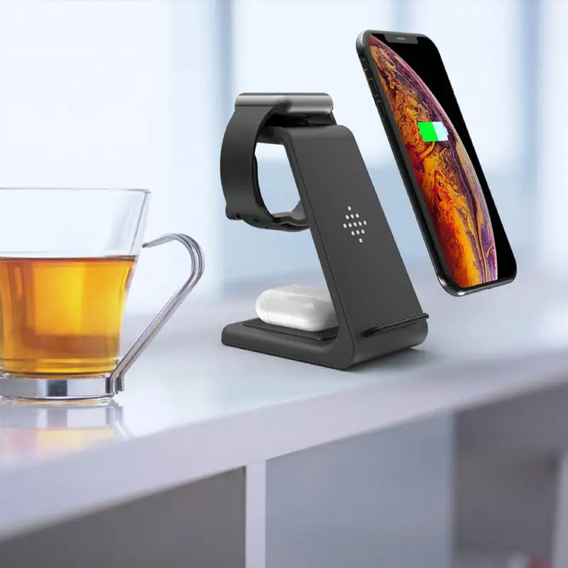3 In1 Беспроводной Зарядное устройство для IPhone 11/Xs AirPods Apple Watch 23 Беспроводной Подставка для зарядки док-станции для наручных часов IWatch, IPhone 11Pro/Xr/Xs Max