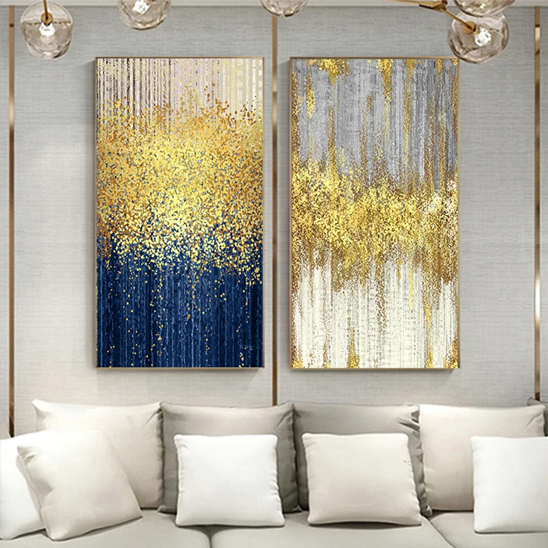 

Abstract Golden Dots Canvas Painting Blue Green Gray Poster and Print Modern Wall Picture for Living Room Luxury Huge Wall Art