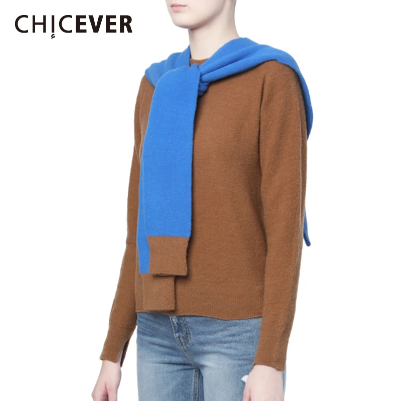 CHICEVER/Винтажные популярные цветные женские свитера с круглым вырезом и длинными рукавами в стиле пэчворк; большой свободный женский свитер; Новинка года; сезон осень