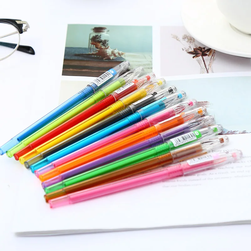 12pcs Kawai Korean Cute Candy Colored Gel Pen Refill Set Kawaii Draw Stationery Store School Material Rainbow Goods Stationary