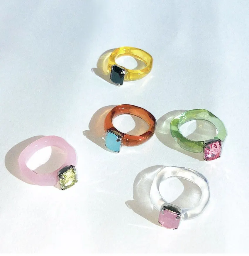 Colorful Transparent Acrylic Irregular Marble Pattern Ring-3