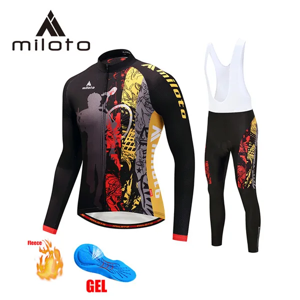 bib white sets MILOTO зимние теплые флисовые мужские комплекты для горного велосипеда mallot ciclismo Длинные велосипедные штаны Одежда для езды на велосипеде - Цвет: bib white sets